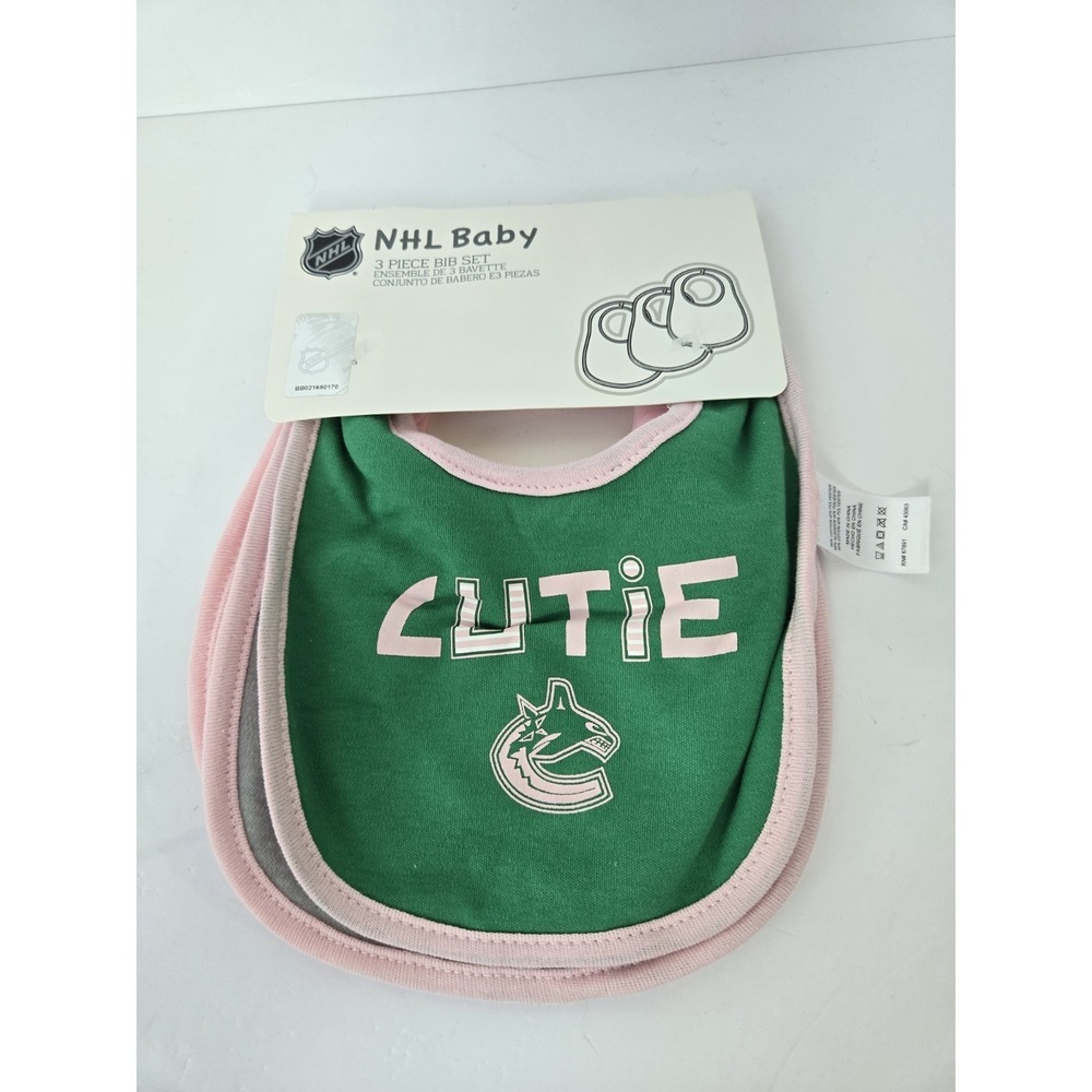 NHL Baby 3 piece Bib Set‎ NEW Vancouver Canucks pink green